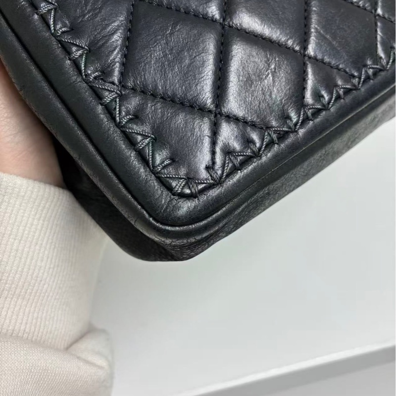 「JL精品代購」 香奈兒黑金山羊皮外縫滾邊cf鏈條包-11