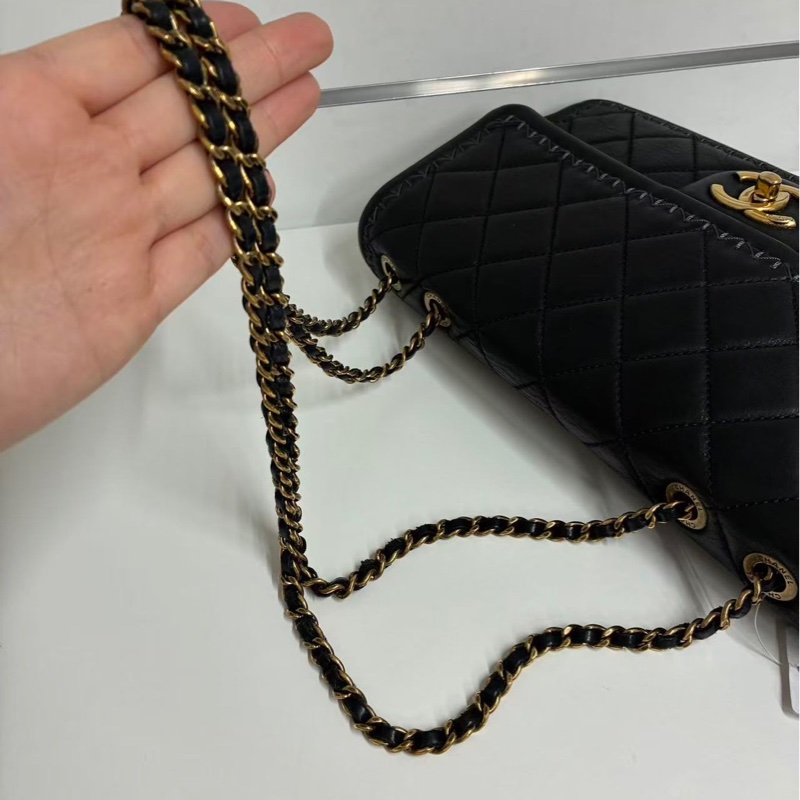 「JL精品代購」 香奈兒黑金山羊皮外縫滾邊cf鏈條包-13