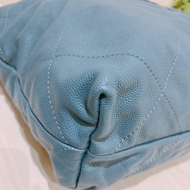 TK1948	香奈兒22  小號 荔枝牛皮 垃圾袋 灰藍色 Tote Bag Small Caviar Blue x GHW-6