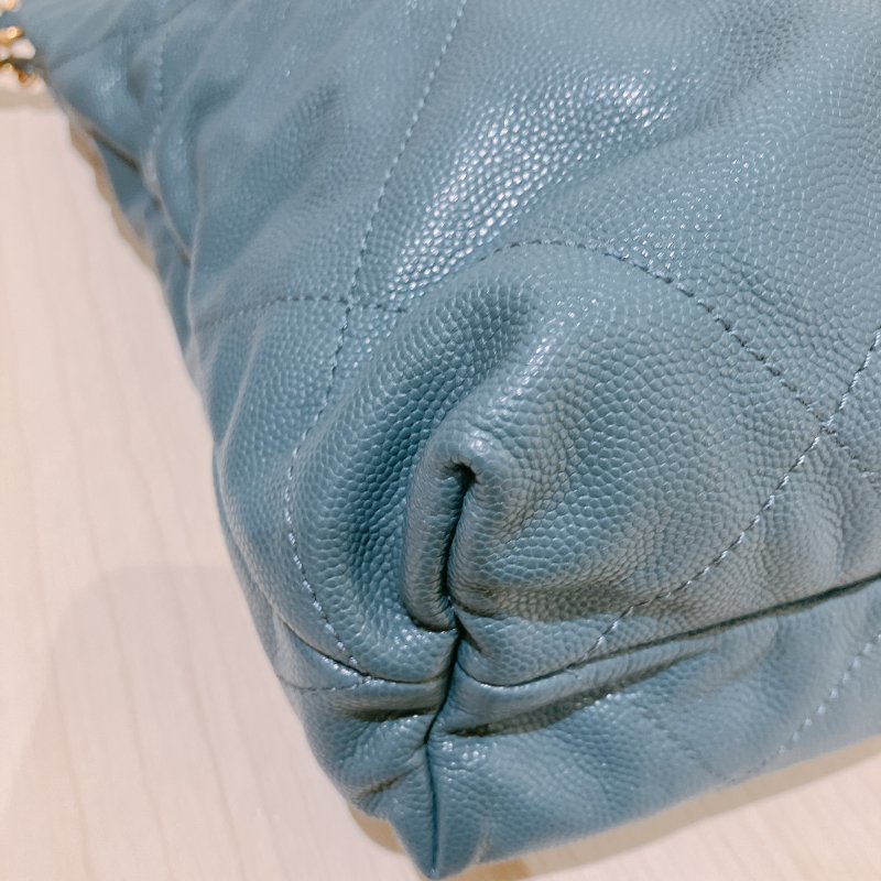 TK1948	香奈兒22  小號 荔枝牛皮 垃圾袋 灰藍色 Tote Bag Small Caviar Blue x GHW-9