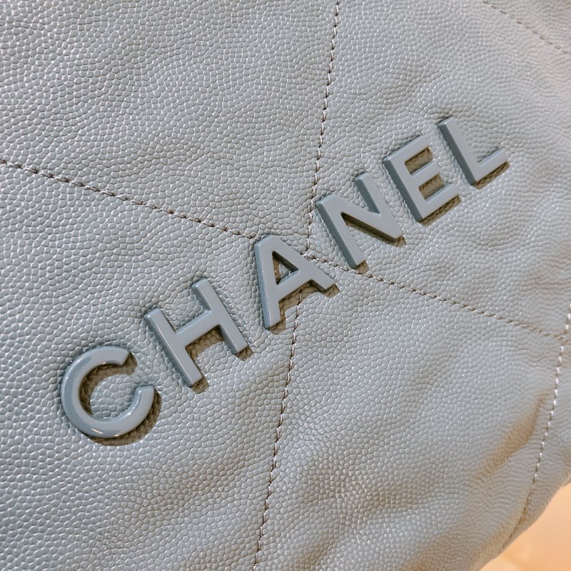 TK1948	香奈兒22  小號 荔枝牛皮 垃圾袋 灰藍色 Tote Bag Small Caviar Blue x GHW-11