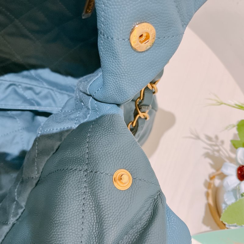 TK1948	香奈兒22  小號 荔枝牛皮 垃圾袋 灰藍色 Tote Bag Small Caviar Blue x GHW-13