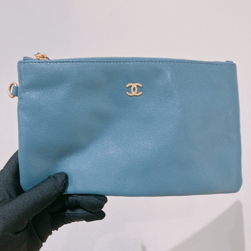 TK1948	香奈兒22  小號 荔枝牛皮 垃圾袋 灰藍色 Tote Bag Small Caviar Blue x GHW-17