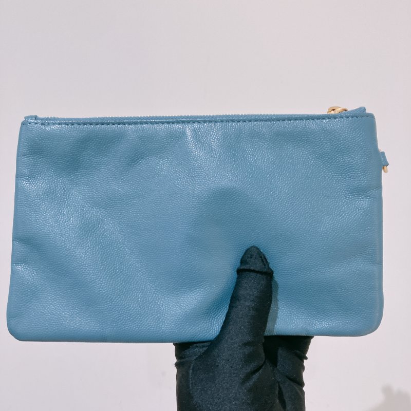 TK1948	香奈兒22  小號 荔枝牛皮 垃圾袋 灰藍色 Tote Bag Small Caviar Blue x GHW-18