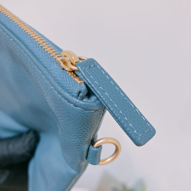 TK1948	香奈兒22  小號 荔枝牛皮 垃圾袋 灰藍色 Tote Bag Small Caviar Blue x GHW-22