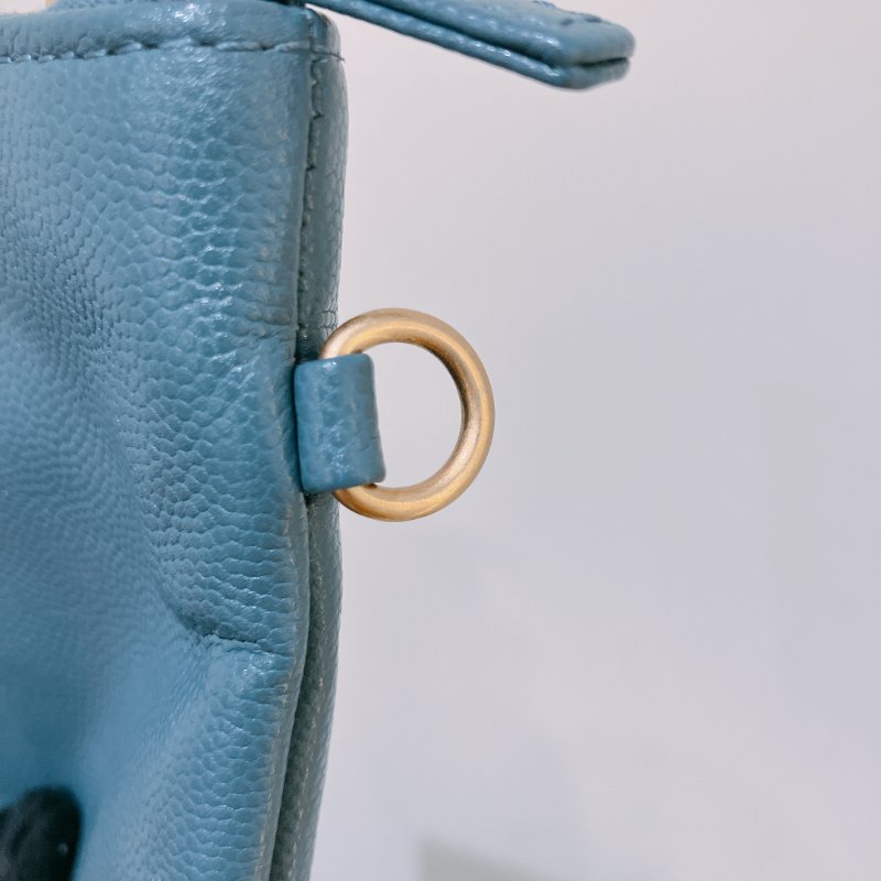 TK1948	香奈兒22  小號 荔枝牛皮 垃圾袋 灰藍色 Tote Bag Small Caviar Blue x GHW-23