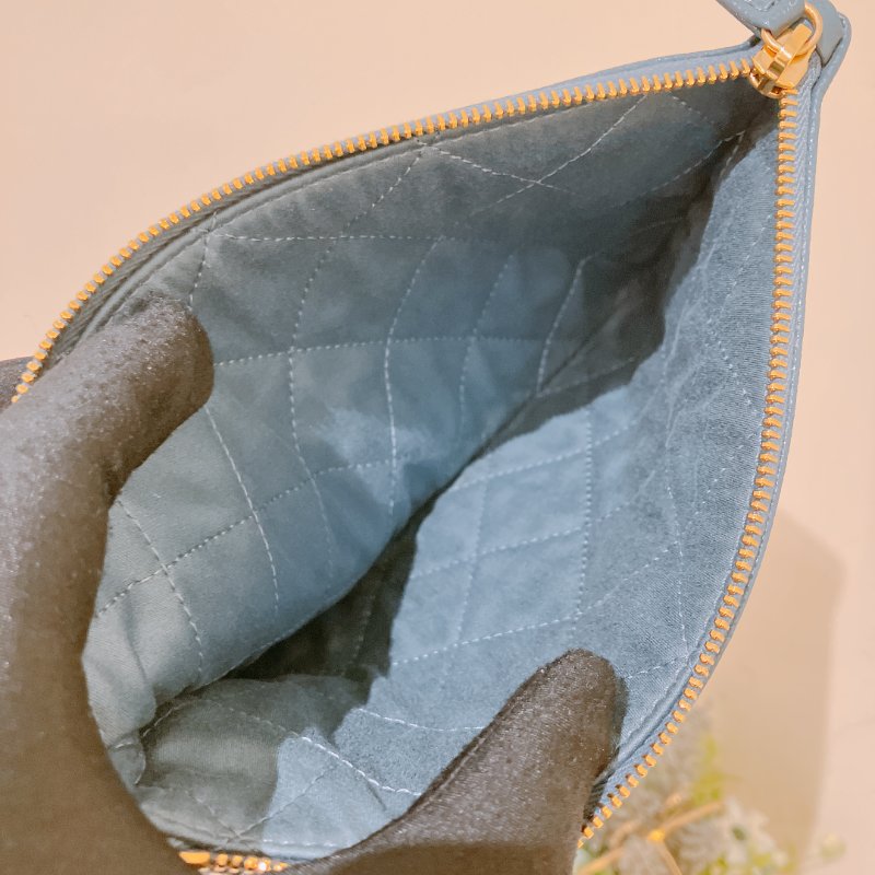 TK1948	香奈兒22  小號 荔枝牛皮 垃圾袋 灰藍色 Tote Bag Small Caviar Blue x GHW-24