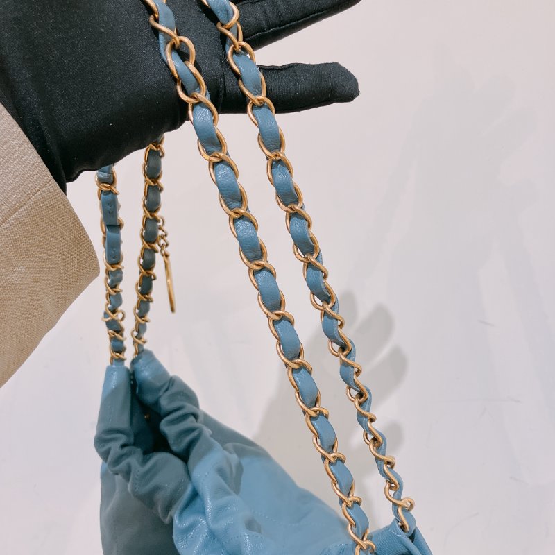 TK1948	香奈兒22  小號 荔枝牛皮 垃圾袋 灰藍色 Tote Bag Small Caviar Blue x GHW-25