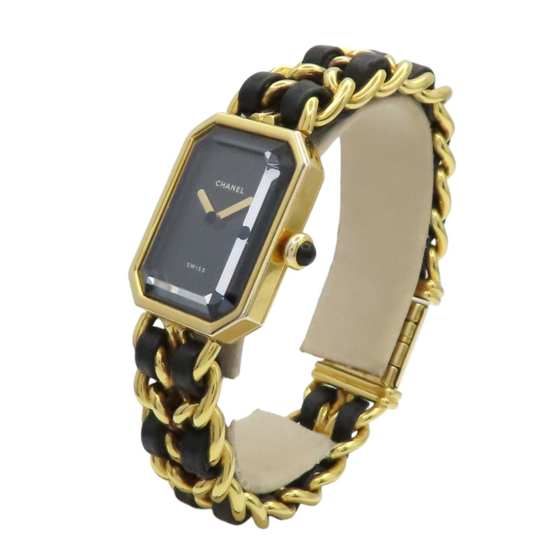 Premiere M 石英腕錶 黑色錶盤 鍍金 皮革錶帶【CHANEL 香奈兒】 H6951-3