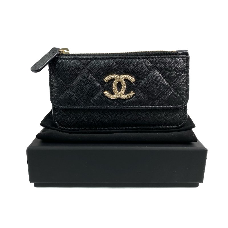 ☆ Chanel 香奈兒 Black Caviar Skin Zip Card Case 黑色粒紋小牛皮卡套 - 267000140-0