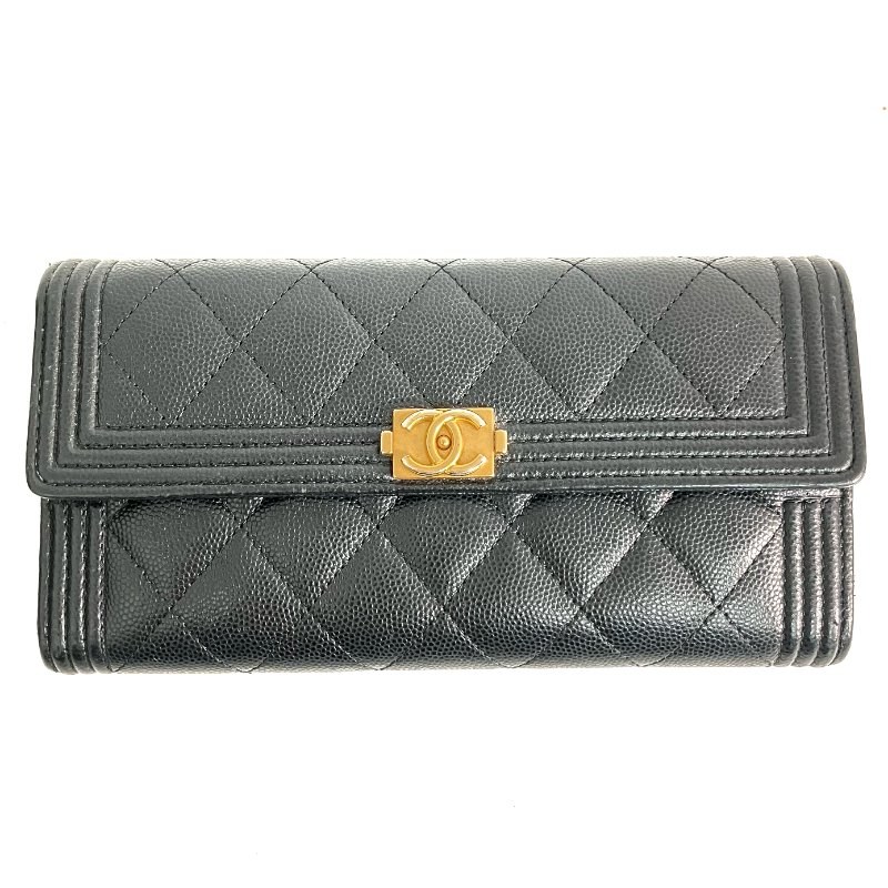 ☆ Chanel 香奈兒 Black Caviar Skin Boy Flap Long Wallet 黑色粒紋小牛皮長銀包 - 267000277-1