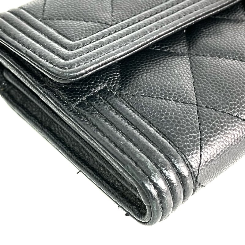 ☆ Chanel 香奈兒 Black Caviar Skin Boy Flap Long Wallet 黑色粒紋小牛皮長銀包 - 267000277-7