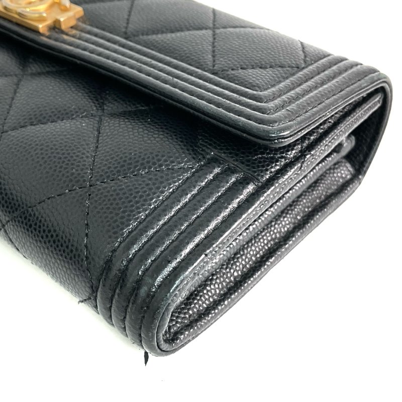 ☆ Chanel 香奈兒 Black Caviar Skin Boy Flap Long Wallet 黑色粒紋小牛皮長銀包 - 267000277-8