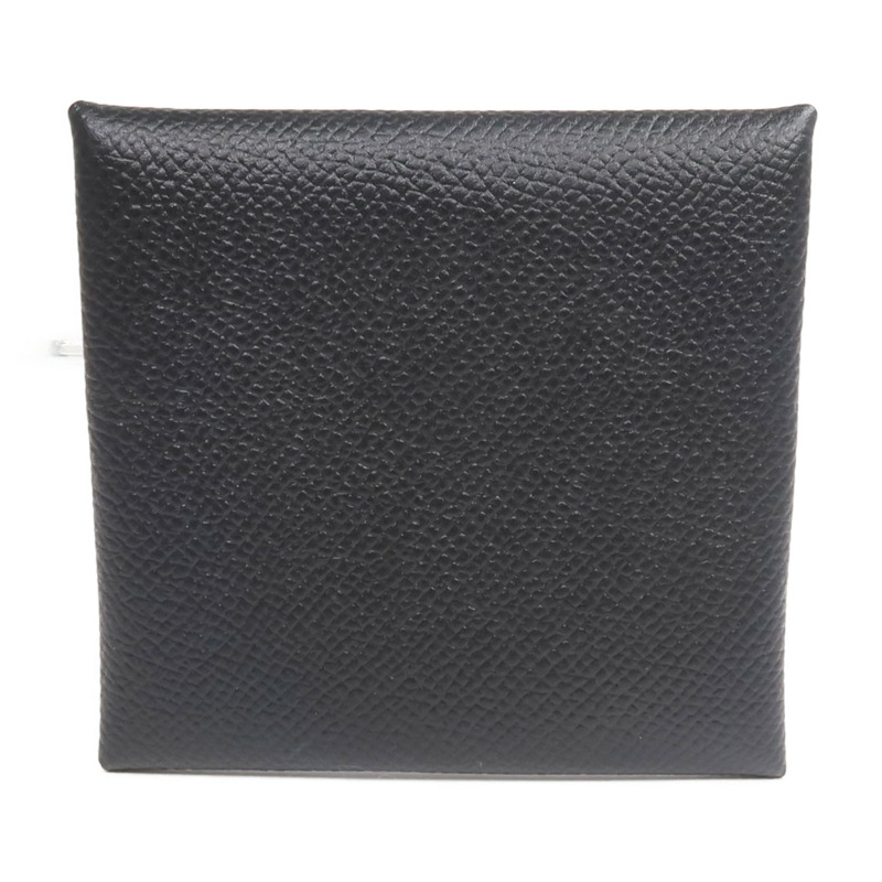 HERMES Epsom皮革Bastia銀扣零錢包Noir-2
