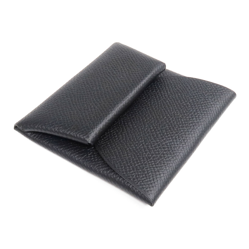 HERMES Epsom皮革Bastia銀扣零錢包Noir-3