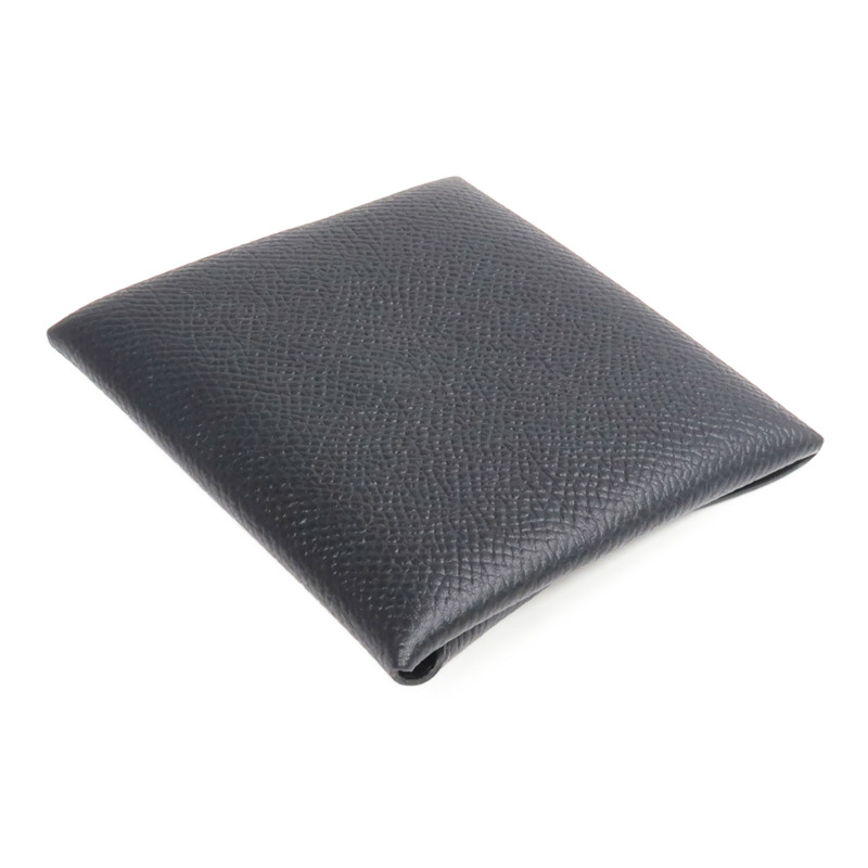 HERMES Epsom皮革Bastia銀扣零錢包Noir-4
