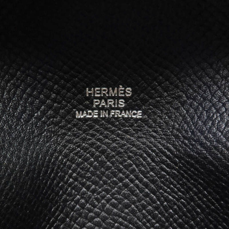 HERMES Epsom皮革Bastia銀扣零錢包Noir-5