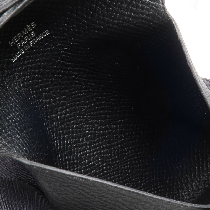 HERMES Epsom皮革Bastia銀扣零錢包Noir-7