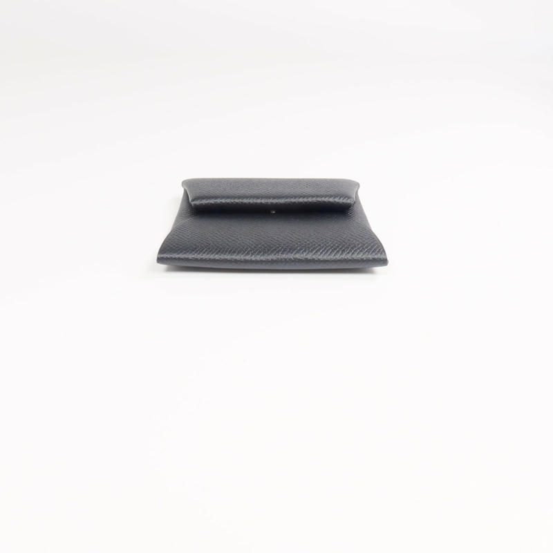 HERMES Epsom皮革Bastia銀扣零錢包Noir-10