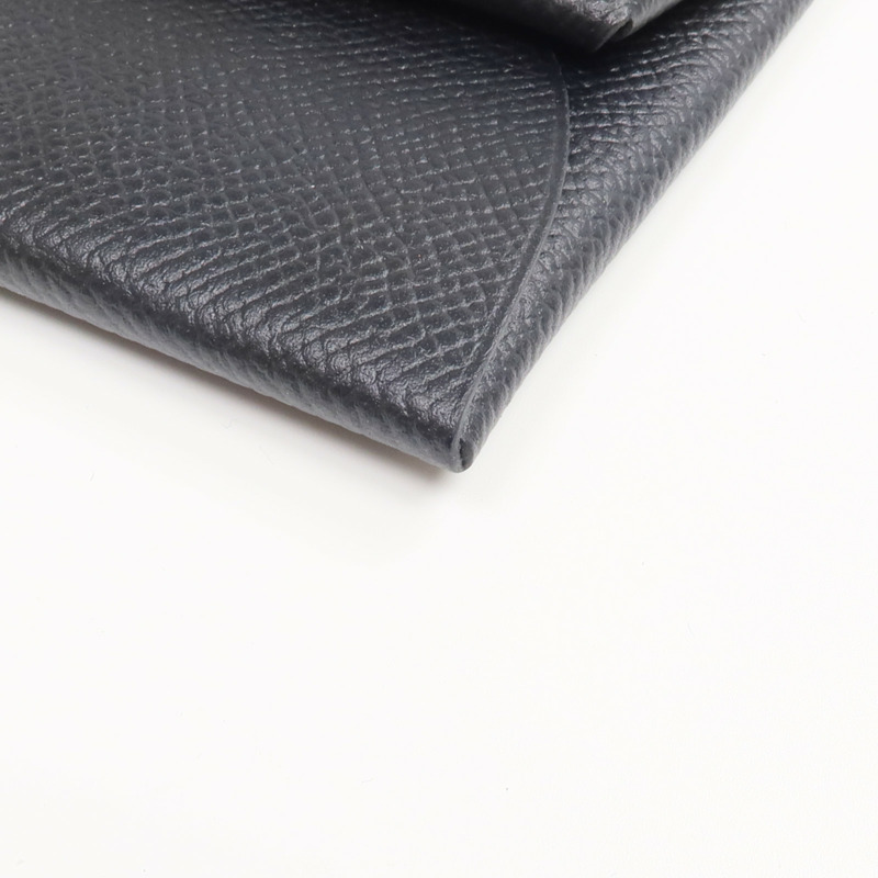 HERMES Epsom皮革Bastia銀扣零錢包Noir-11