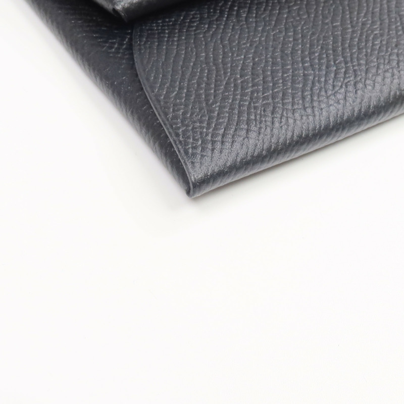 HERMES Epsom皮革Bastia銀扣零錢包Noir-12