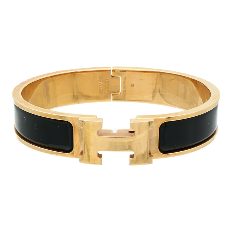 HERMES 琺瑯/金屬Clic H金扣手鏈Noir-0