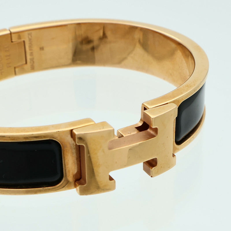 HERMES 琺瑯/金屬Clic H金扣手鏈Noir-6