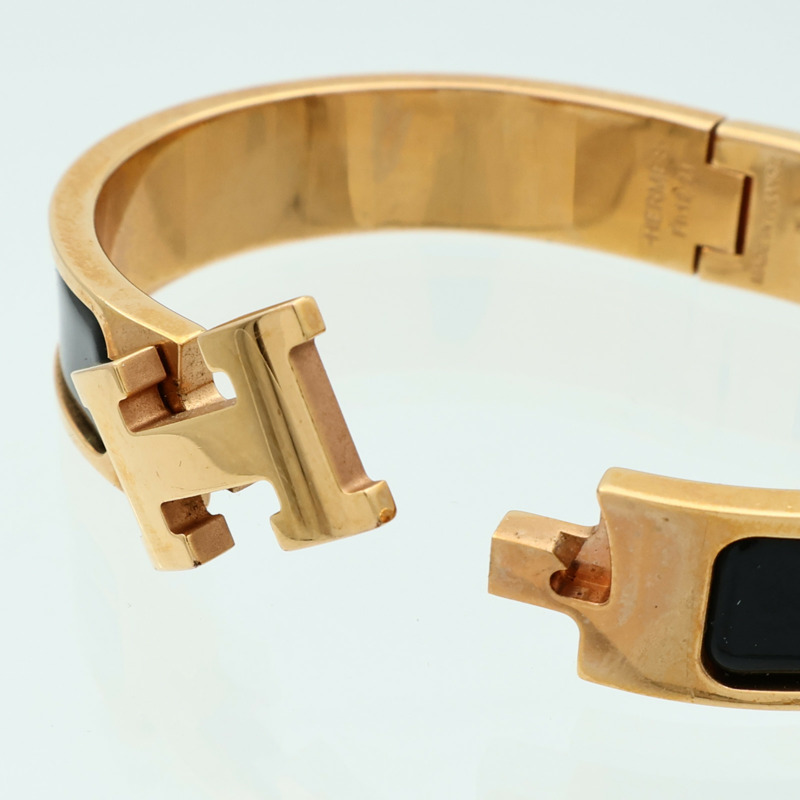 HERMES 琺瑯/金屬Clic H金扣手鏈Noir-8