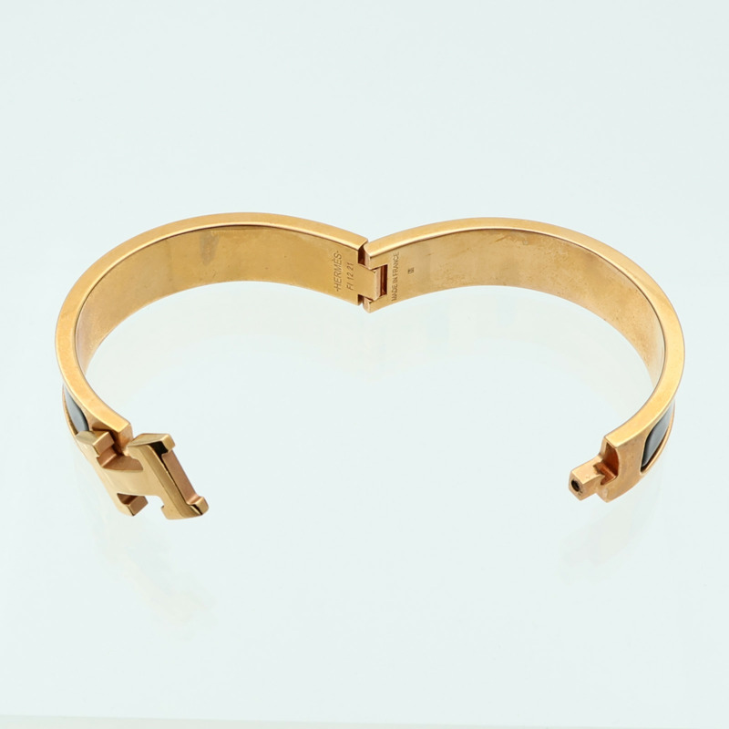 HERMES 琺瑯/金屬Clic H金扣手鏈Noir-10