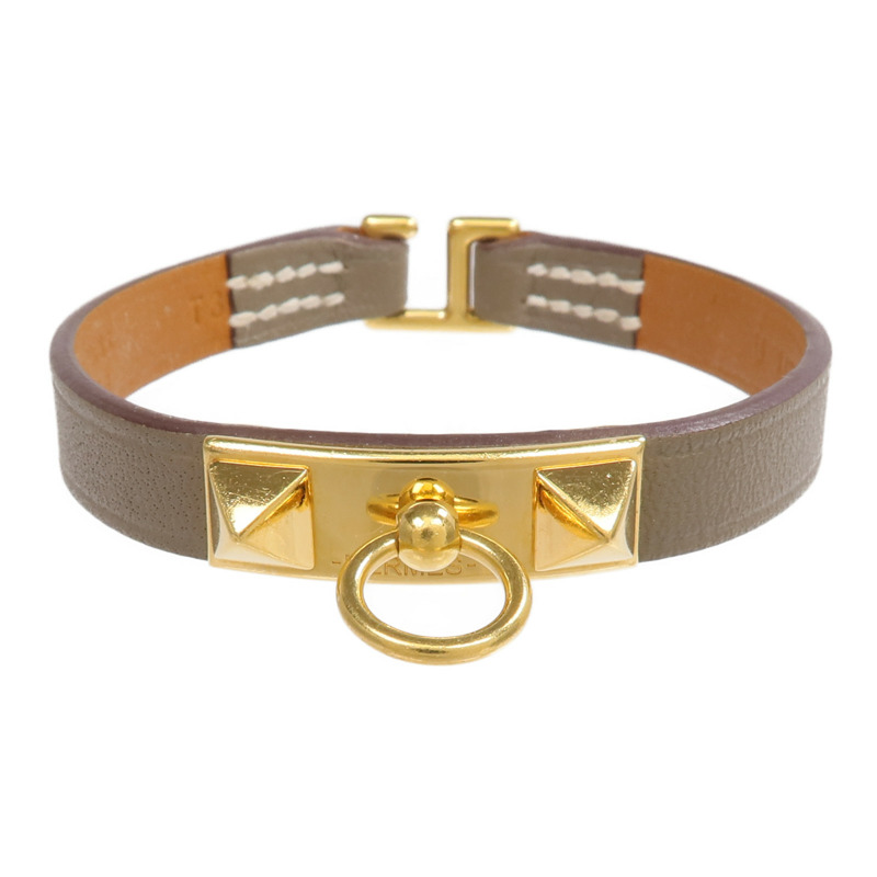 HERMES Swift皮革Rivale Mini Bracelet金扣手鏈Etoupe-0