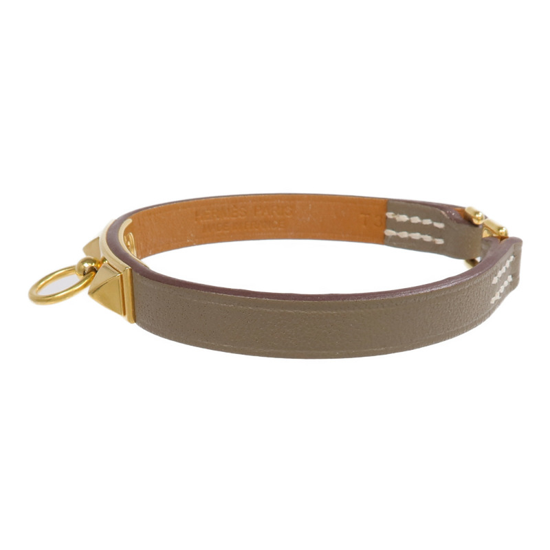 HERMES Swift皮革Rivale Mini Bracelet金扣手鏈Etoupe-1