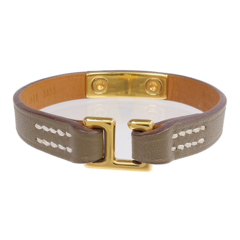 HERMES Swift皮革Rivale Mini Bracelet金扣手鏈Etoupe-2