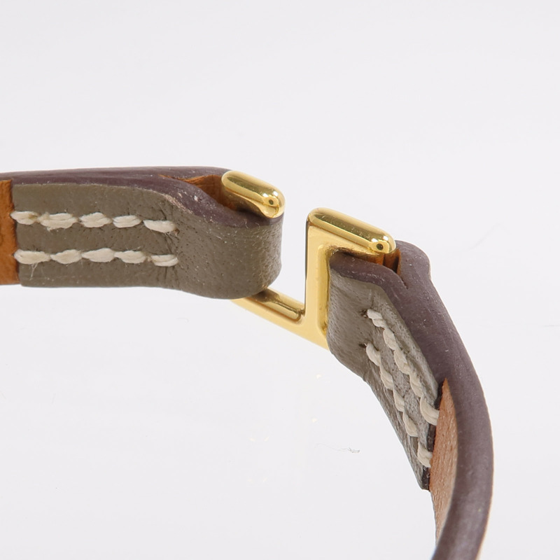 HERMES Swift皮革Rivale Mini Bracelet金扣手鏈Etoupe-5