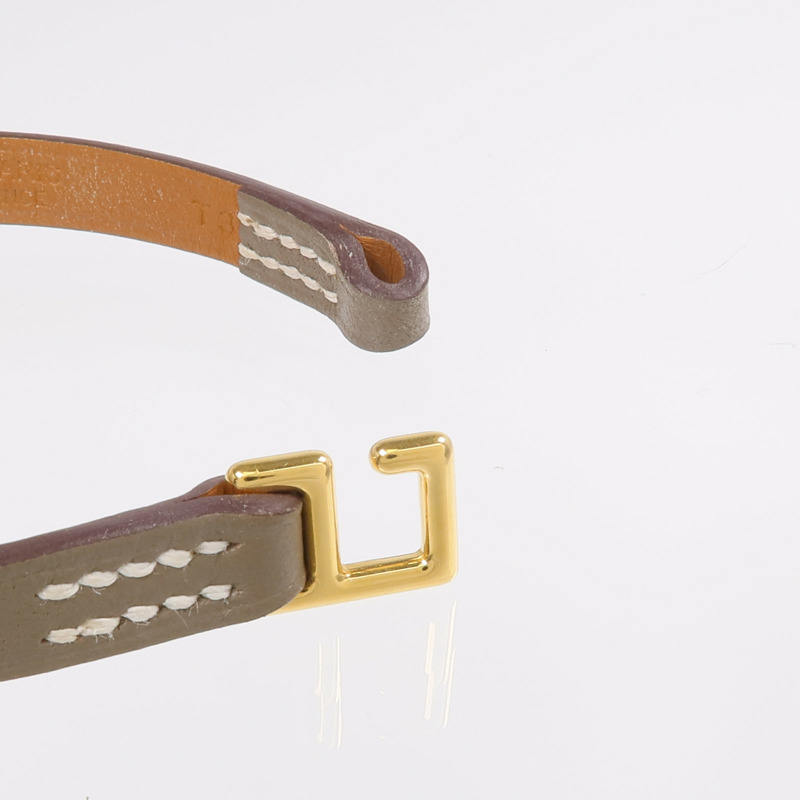 HERMES Swift皮革Rivale Mini Bracelet金扣手鏈Etoupe-6