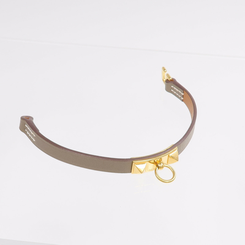 HERMES Swift皮革Rivale Mini Bracelet金扣手鏈Etoupe-9
