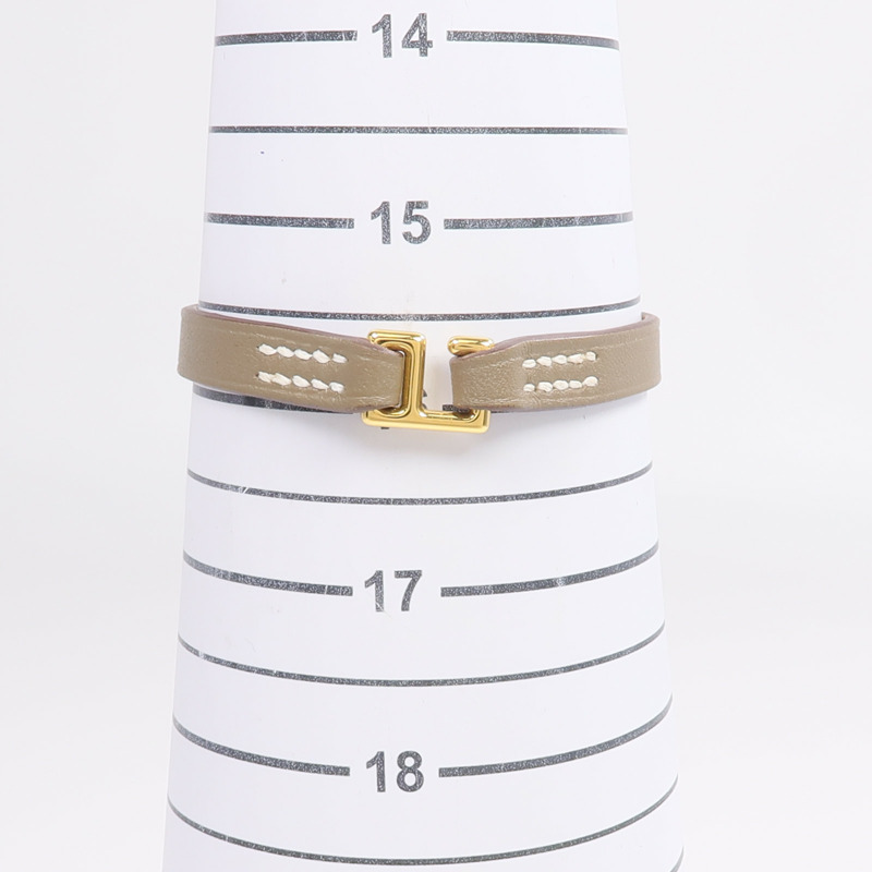 HERMES Swift皮革Rivale Mini Bracelet金扣手鏈Etoupe-10