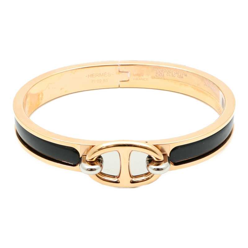 HERMES 琺瑯/金屬Mini Clic Chaîne d'Ancre金扣手鐲Noir-0