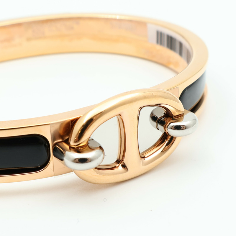 HERMES 琺瑯/金屬Mini Clic Chaîne d'Ancre金扣手鐲Noir-4