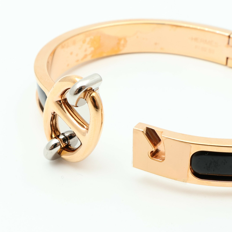 HERMES 琺瑯/金屬Mini Clic Chaîne d'Ancre金扣手鐲Noir-6