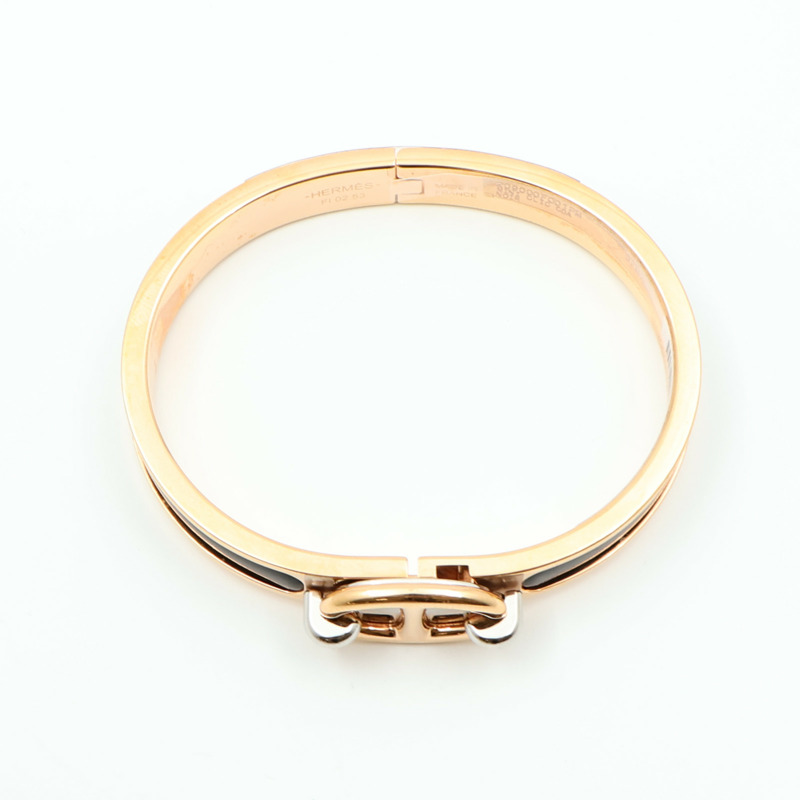 HERMES 琺瑯/金屬Mini Clic Chaîne d'Ancre金扣手鐲Noir-9