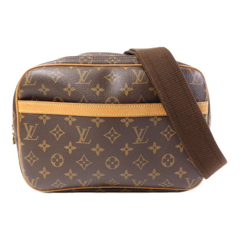 LOUIS VUITTON Monogram Reporter PM金扣肩背袋棕色-0