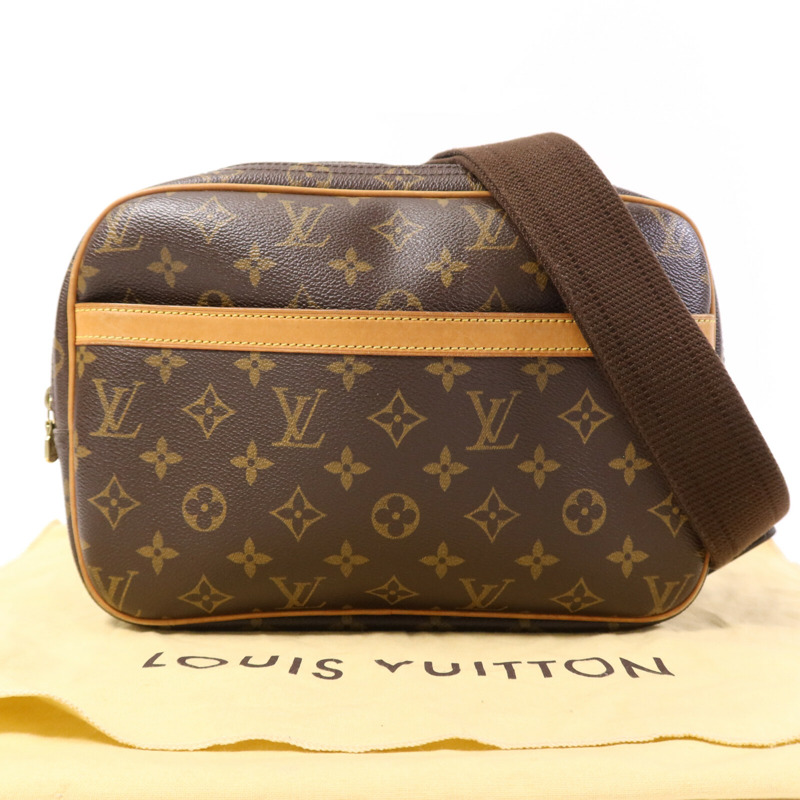 LOUIS VUITTON Monogram Reporter PM金扣肩背袋棕色-11