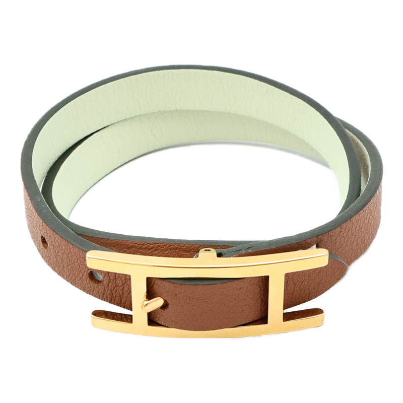 HERMES Swift皮革Behapi Double Tour Bracelet金扣手鏈-0