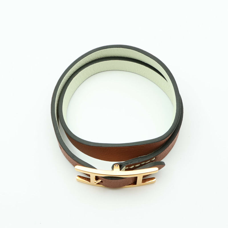 HERMES Swift皮革Behapi Double Tour Bracelet金扣手鏈-4