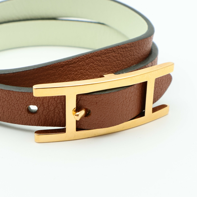 HERMES Swift皮革Behapi Double Tour Bracelet金扣手鏈-5