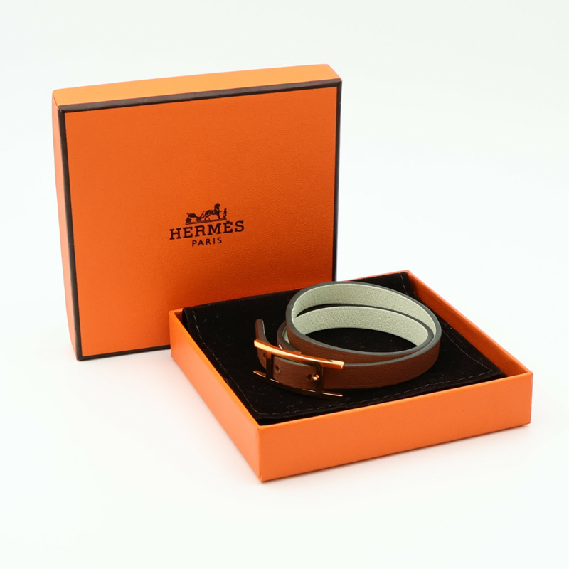 HERMES Swift皮革Behapi Double Tour Bracelet金扣手鏈-12