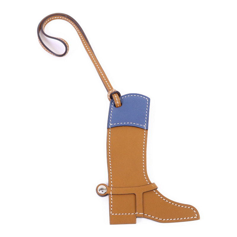 HERMES Swift皮革Paddock Boot Charm掛飾Gold/Blue Agate-0