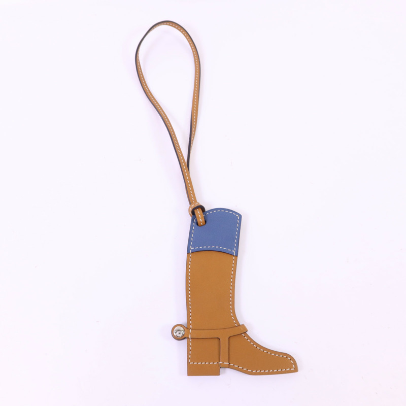 HERMES Swift皮革Paddock Boot Charm掛飾Gold/Blue Agate-7