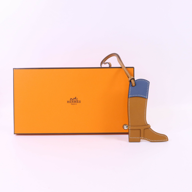 HERMES Swift皮革Paddock Boot Charm掛飾Gold/Blue Agate-9
