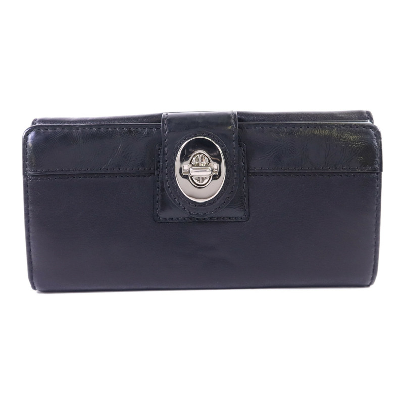 COACH 牛皮皮革Long Bifold Wallet銀扣長錢包-0